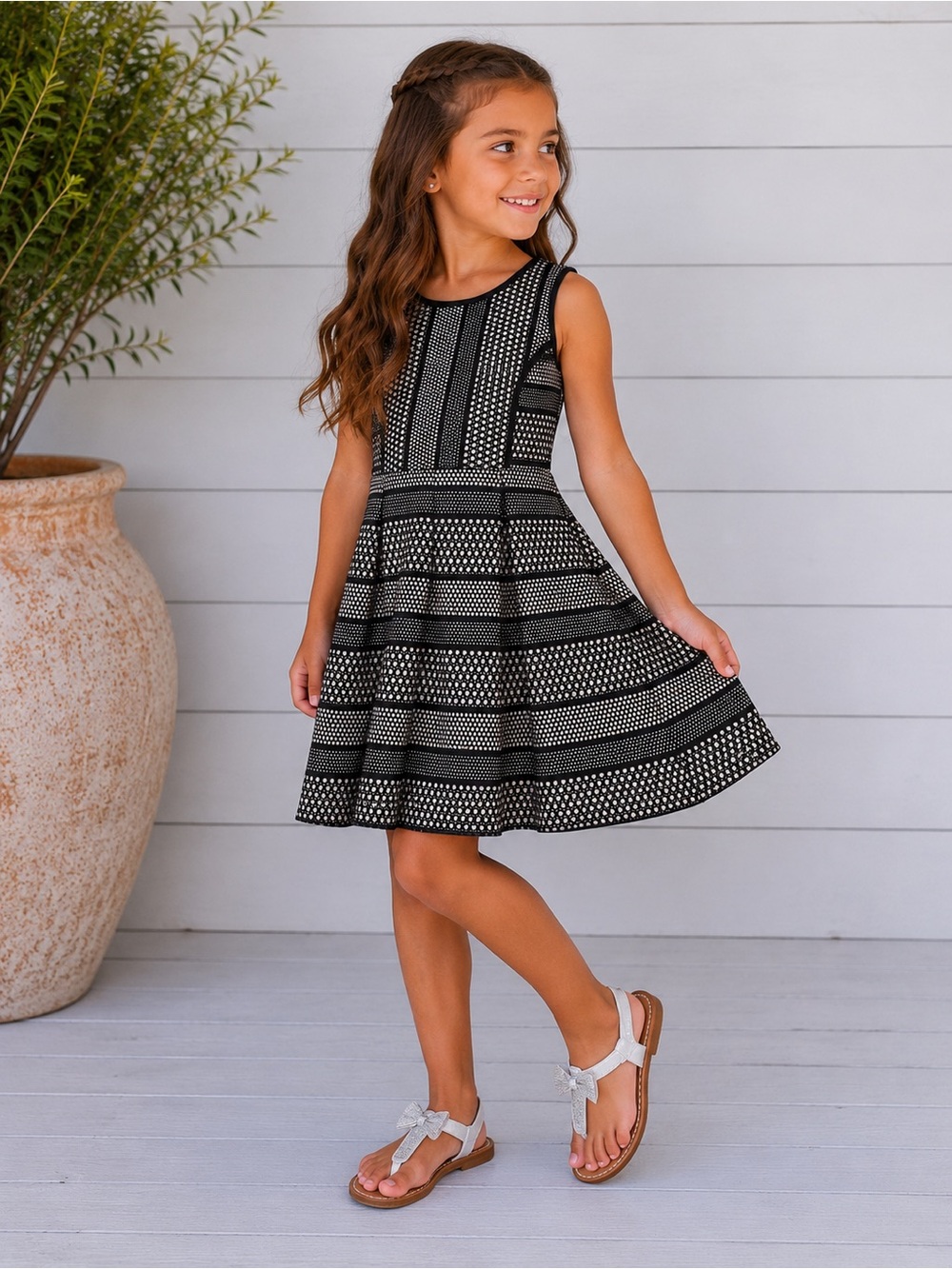 Monteau Black & White Sleeveless Fit and Flare Party Dress